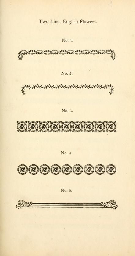 two lines english flowers, no 1 and no 3 in the first page of an old book