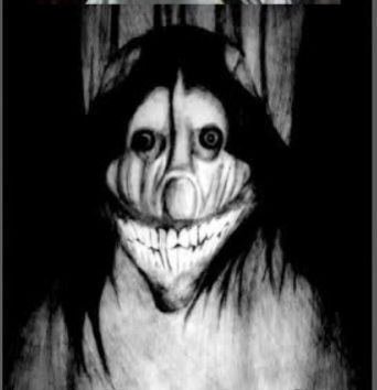 a black and white drawing of a creepy woman