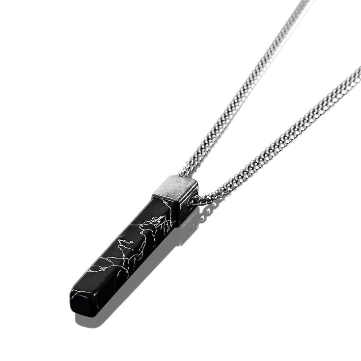 - Define your style with the clean lines of our silver & black stone necklace: Offers a sleek, streamlined design, minimal and durable, stands up to water, sweat, and more. - Premium materials: Built to last — This Minimal Silver & Black Stone Necklace is a must-have staple for your wardrobe. Crafted with the finest stainless steel and a black stone bar pendant. Perfect when worn on it's on or with other pieces of jewelry, level up any outfit today. - Size: One Size in 61cm (24") Minimalist Metal Jewelry For Streetwear, Modern Stainless Steel Jewelry For Streetwear, Black Curb Chain Jewelry For Streetwear, Minimalist Metal Necklaces With Curb Chain, Black Curb Chain Necklace For Everyday, Minimalist Black Cable Chain Necklace, Modern Chain Jewelry For Streetwear, Minimalist Black Chain Necklace With Adjustable Chain, Black Pendant Necklace For Streetwear