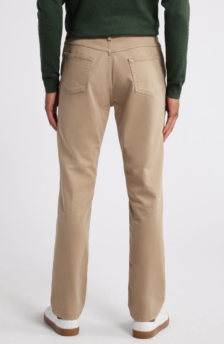 A sateen finish elevates the polished look of these straight-leg pants styled with a five-pocket design for the perfect balance of casualness. 15 1/2" leg opening; 10 1/2" front rise (size 33 x 32) Zip fly with button closure Five-pocket style Unlined 99% cotton, 1% elastane Machine wash, line dry Imported Relaxed Fit Straight Pants With Hip Pockets, Straight Pants With Hip Pockets In Relaxed Fit, Straight Pants With Relaxed Fit And Hip Pockets, Straight Pants With Welt Pockets For Fall, Fall Straight Pants With Welt Pockets, Straight Fall Pants With Pockets, Fall Straight Pants With Pockets, Straight Leg Chino Cotton Twill Bottoms With Pockets, Chino Cotton Twill Pants With Belt Loops, Straight Leg