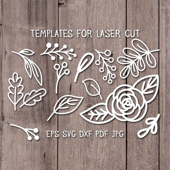 paper cut flowers and leaves on wooden background with text that reads templates for laser cut eps svg dxf