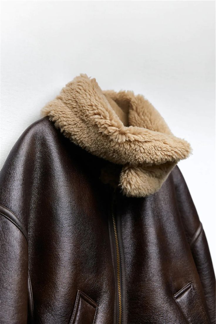 Women's Brown Cropped Lined Leather Sherpa Jacket – IRHAZ Leather Sherpa Jacket, Winter Cool, Sherpa Lined Jacket, Sheepskin Coat, Vegan Leather Jacket, Sherpa Jacket, Brown Jacket, Turndown Collar, Warm Brown