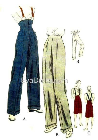 1945 Trousers & Clam-Diggers, T40-9016 – EvaDress Patterns Hippie Look, Look Retro, Fashion Design Sketches, Blouse Diy, 1940s Fashion, Moda Vintage, Mode Inspo, Mode Vintage, Looks Vintage