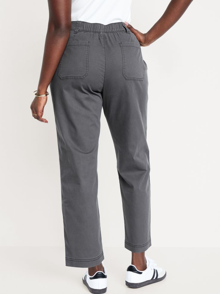 elasticized back waist button front belt loops zip fly diagonal front pockets back patch pockets sits at belly button relaxed hip and thigh straight leg hits at ankle 26" regular inseam 24" petite inseam 30" tall inseam models are approx.  5'9" and wear sizes s (4), l (12), and xl (18)machine wash according to the care instruction label Back Patch, Jack Black, Chinos Pants, Petite Size, Patch Pocket, New Product, Old Navy, Elastic Waist, Straight Leg