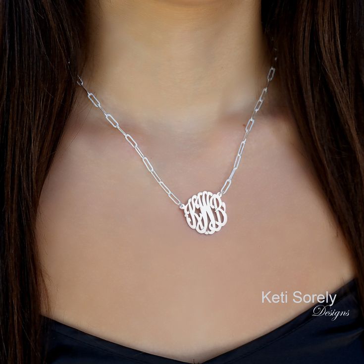 "Order your personalized monogram necklace as one of the kind keepsake to last for lifetime. Create amazing gift for any age. Necklace will be hand made by our talented jewelers using old style pretty script font. Design by Keti Sorely. Metal options: * Sterling Silver * Yellow Gold Over Silver * Rose Gold Over Silver Monogram size: optional between 0.8\" to 1.5\" in diameter --------NOTE------------- Traditional monograms are made with the following order of initials taken from your name: FIRST Classic Customizable Initial Pendant Necklace, Classic Engraved Initial Necklace As Gift, Classic Engraved Initial Necklace For Gift, Classic Personalized White Gold Custom Necklace, Classic White Gold Personalized Necklace, Classic Customizable Initial Pendant Jewelry, Classic Initials Name Necklace For Anniversary, Customizable Classic Initial Pendant Jewelry, Classic Personalized Initial Necklace For Anniversary