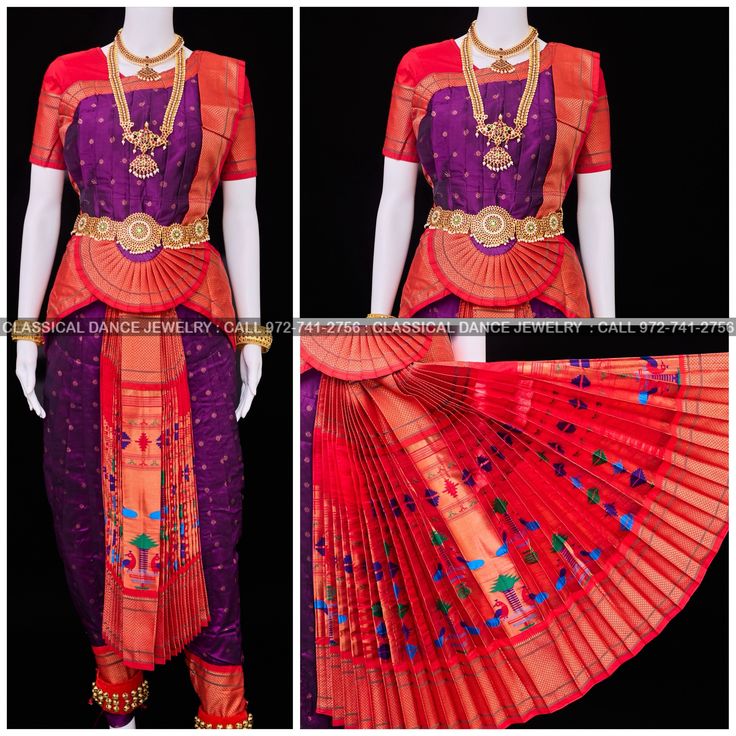 Design by Classical Dance Jewelry® ❥ Traditional Bharatanatyam costume wore during regular dance programs or arrangetram performance. ❥ Material : Paithani Silk ❥ Type : Traditional pant costume ❥ Easy to wear ❥ Triple layer front fan  Dress Measurements in inches ( all the measurements approximately 1 margin buffer) ❥ PANT MEASUREMENTS:  ☛ Pant Length: 38-40 inch  ☛ Pant Waist: 35-37 inch  ☛ Pant Hip: 38-39 ❥ BLOUSE MEASUREMENTS:  ☛ Blouse length: 14-15 inch  ☛ Blouse Shoulder length: 16 -17 inch  ☛ Blouse around Bust: 36-38 (extra margin) inch  ☛ Blouse Lower Chest: 33-35 inch  ☛ Blouse Sleeves length: 7-9 inch  ☛ Blouse sleeve round: 12 - 13 inch  ☛ Armpit: 16 inch  Set includes     ☛ Pant, Blouse, Dhavani, fans, seat bit etc ❇️ ❇️ ❇️ For Display purposes only we used Jewelry. The price Festive Sets In Paithani Silk With Traditional Drape, Paithani Silk Sets With Motifs For Festivals, Festive Paithani Silk Sets For Navratri, Ceremonial Anarkali Handloom Sets, Ceremonial Handloom Sets With Traditional Drape, Traditional Drape Paithani Silk Sets For Diwali, Traditional Drape Sets With Patterns For Festivals, Paithani Silk Anarkali Sets With Traditional Drape, Anarkali Paithani Silk Sets With Traditional Drape