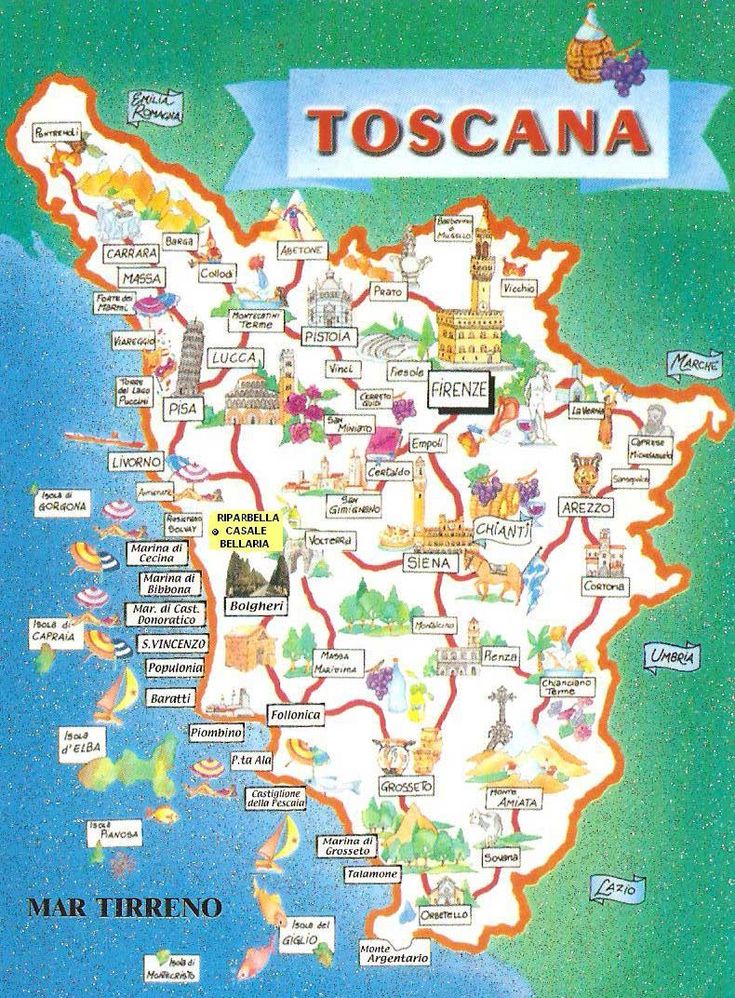 the map of toscana, italy with all its towns and major landmarks on it