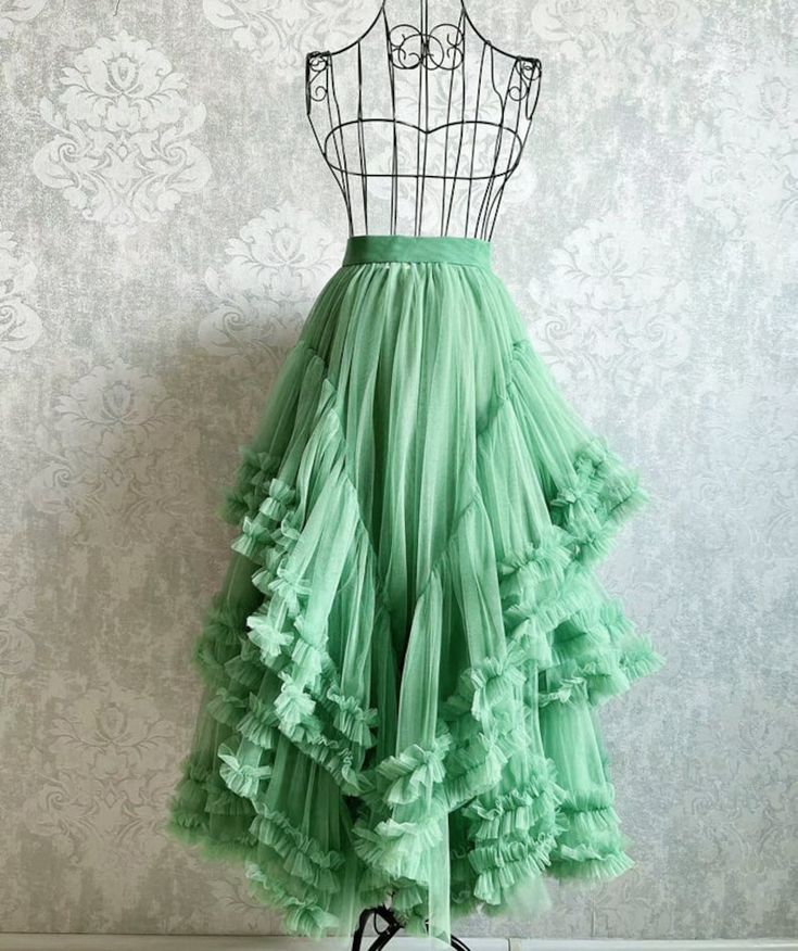 Ruffle Mesh Skirt, Ruffle Skirt Tulle, Vintage Long Skirts, Long Skirt With Ruffles, Custom Tulle Skirt, Long Skirt Plus Size, Tulle Wedding Skirt, Layered Ruffle Skirt, Prom Skirt