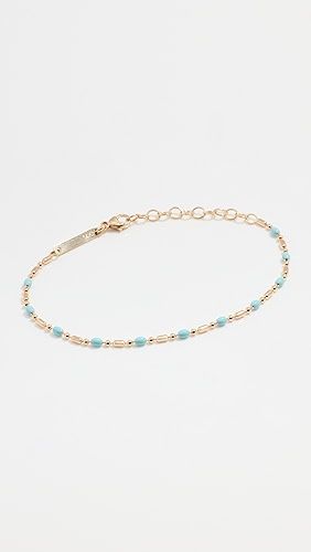 Zoe Chicco 14k Turquoise Blue Enamel Bar And Bead Chain Bracelet | Shopbop Elegant Single Strand Turquoise Bracelet, Elegant Turquoise Beaded Bracelets With Tiny Beads, Turquoise Bracelet With Gold Beads, Elegant Turquoise Jewelry With Tiny Beads, Elegant Turquoise Jewelry With Gold Beads, Elegant Turquoise Beaded Chain Bracelet, Zoe Chicco, Enamel Beads, Bead Chain