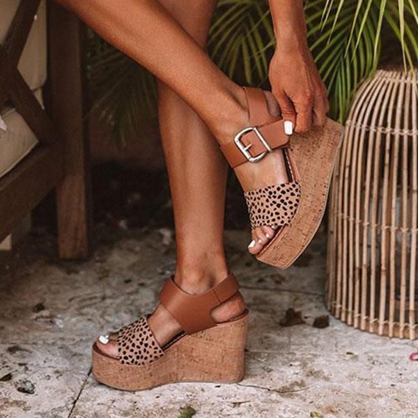 Product Info: Style: Fashion. Stylish Item: Sandals Upper Material: Faux leather Toe: Open Toe Closure Type: Buckle straps Heels: Wedge Heel Leopard Print Wedges, Straps Sandals, Leopard Print Sandals, Womens Sandals Wedges, Heels & Wedges, Sandals For Sale, Womens Wedges, Shoe Obsession, Wedge Espadrille