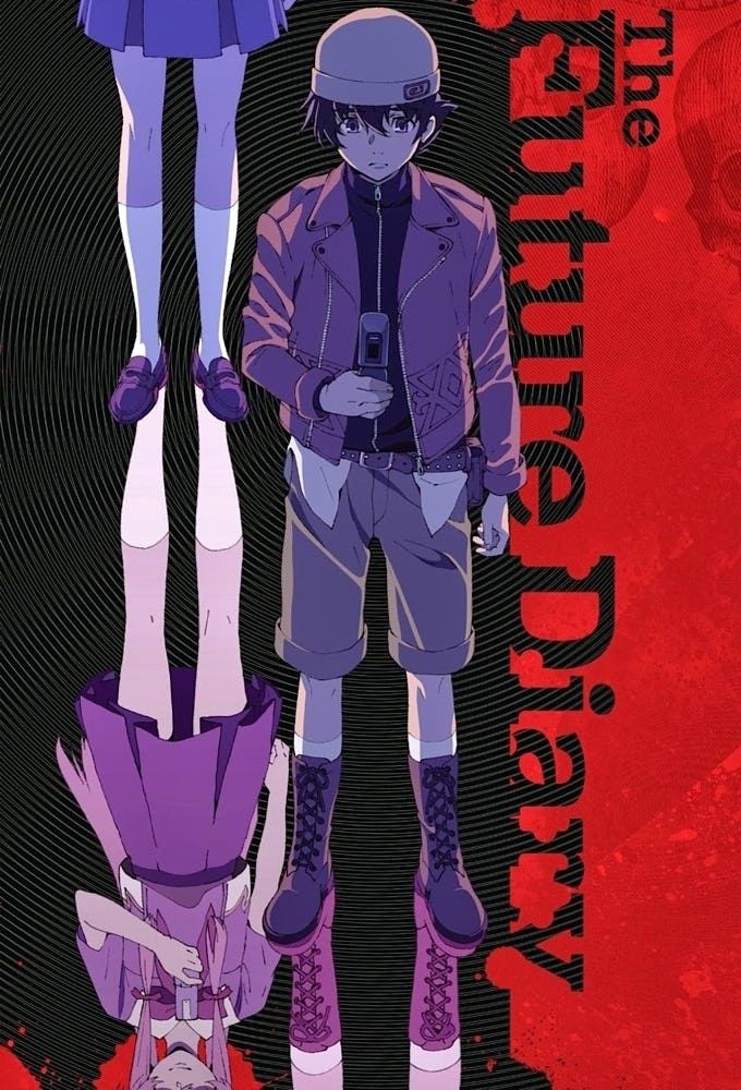 an anime poster with two people standing next to each other