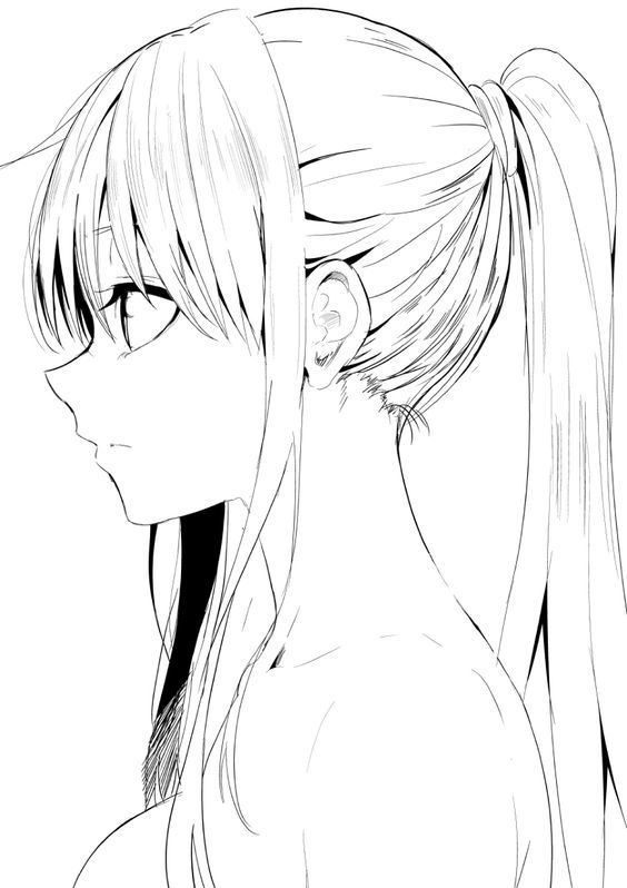 Anime Side View, Hair Side View, Side Face Drawing, Anime Ponytail, Ponytail Drawing, Side View Drawing, Girl Hair Drawing, Pelo Anime, Profile Drawing