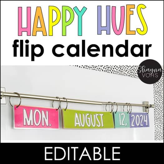 happy hues flip calendar is hanging on the wall