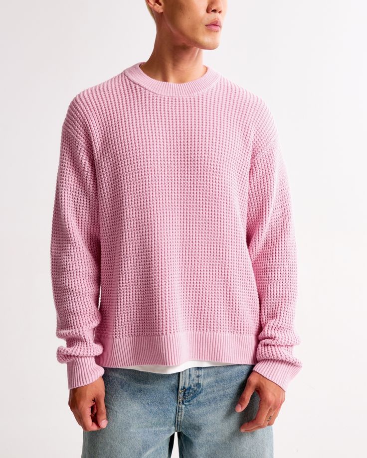 Easy-fitting sweater in a cozy sweater-knit fabric and oversized-fit silhouette, featuring plated waffle stitching details throughout, crew neckline and banded hem and cuffs. Stitching Details, Men's Tops, Men's Clothes, Cozy Sweater, Sweater Knit, Men's Accessories, Cozy Sweaters, Pink Sweater, Oversized Fits