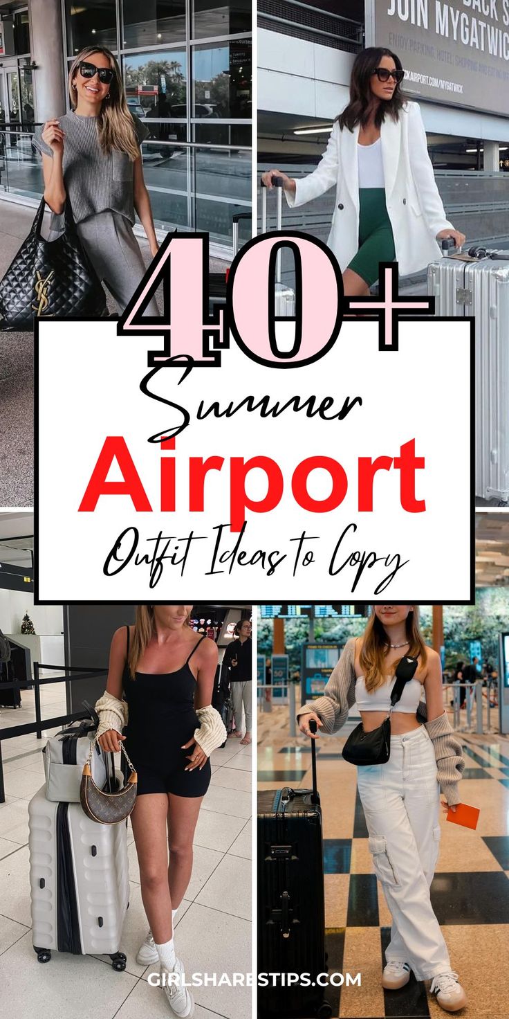 Upgrade your vacation style with 40+ chic airport outfit ideas perfect for summer travels. From shorts to skirts, from casual style to classy vibes, from cute dresses to clean girl aesthetic jeans outfits, we've got you covered! Stay comfy and fashionable on the go! Outfit Ideas To Travel, Comfortable Airport Outfit Summer, Cute Summer Travel Outfits, Cute Airplane Outfit, Cute Airport Outfit Summer, Travel Outfit Summer Airport Casual, Summer Airplane Outfit, Classy Airport Outfit, Travel Outfits Summer