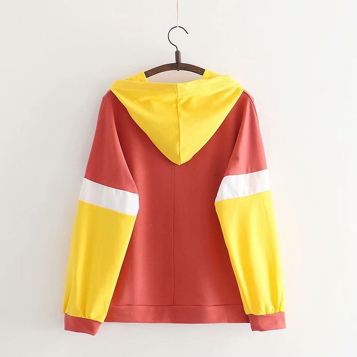 Material: Cotton Sleeve Length: Long Color: Blue . Red Size Info: M: Bust 38.98" . Length 22.24" . Sleeve 24.41" L: Bust 40.55" . Length 22.64" . Sleeve 24.8" Red Cotton Sweatshirt For Winter, Cotton Color Block Long Sleeve Hoodie, Cotton Long Sleeve Color Block Hoodie, Hooded Color Block Cotton Top, Color Block Cotton Hoodie With Long Sleeves, Cotton Color Block Hoodie Tops, Cotton Color Block Hoodie, Color Block Cotton Hoodie, Yellow Hooded Casual Sweater