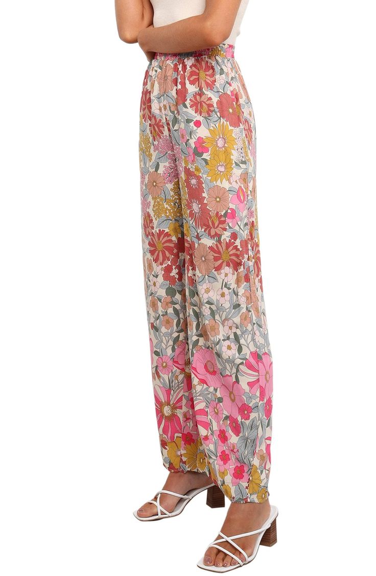 An exquisite floral print swirls around these flowy lounge pants styled with an elastic waist so you can enjoy moving or lounging with ease every day. Elastic waist Front slant pockets Unlined 100% rayon Hand wash, dry flat Imported Summer Floral Print Wide Leg Loungewear Pants, Spring Floral Print Wide Leg Loungewear Pants, Summer Floral Print Wide Leg Pants For Loungewear, Spring Floral Print Wide Leg Pants For Loungewear, Bohemian Wide Leg Floral Pants For Spring, Floral Print Wide Leg Loungewear Pants, Floral Print Wide-leg Loungewear Pants, Vacation Rayon Pants With Floral Print, Floral Print Rayon Pants For Vacation