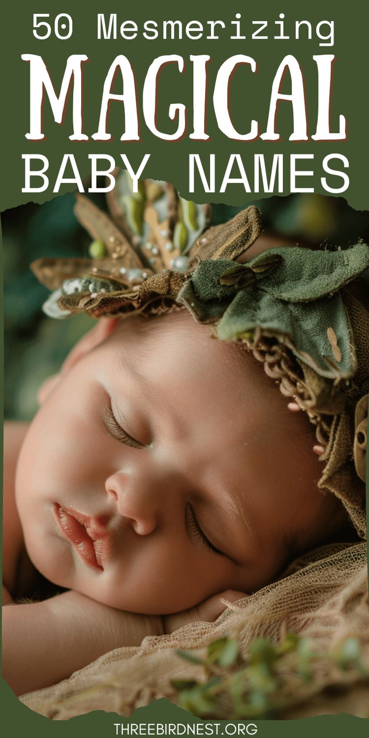 a baby sleeping on top of a blanket with the words, 50 mesmerizing magic