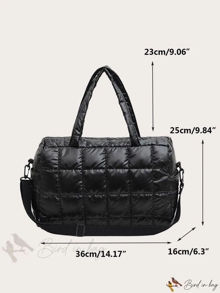 Bird in Bag - Black Tote Bag with Stitching Detail and Contrasting Accents Black Rectangular Travel Bag With Pockets, Black Quilted School Bag, Black Rectangular Duffle Bag With Pockets, Black Square Quilted Bag, Black Quilted Square Bag, Casual Black Quilted Bag, Quilted Square Travel Bag, Square Black Bag With Pockets, Square Quilted Travel Bag