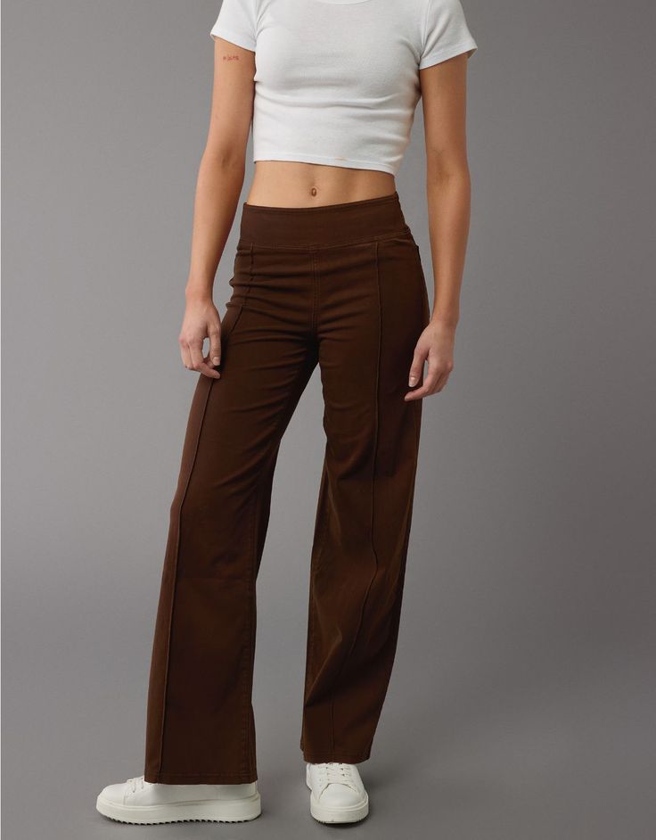 AE Pull-On Wide-Leg Pant Styling Mens Pants For Women, Super High Waisted Pants, Comfy Fall Pants, Free People Flowy Pants, Casual Work Pants Women, Cute Winter Pants, Granola Pants, College Class Outfits Comfy, Women’s Pants