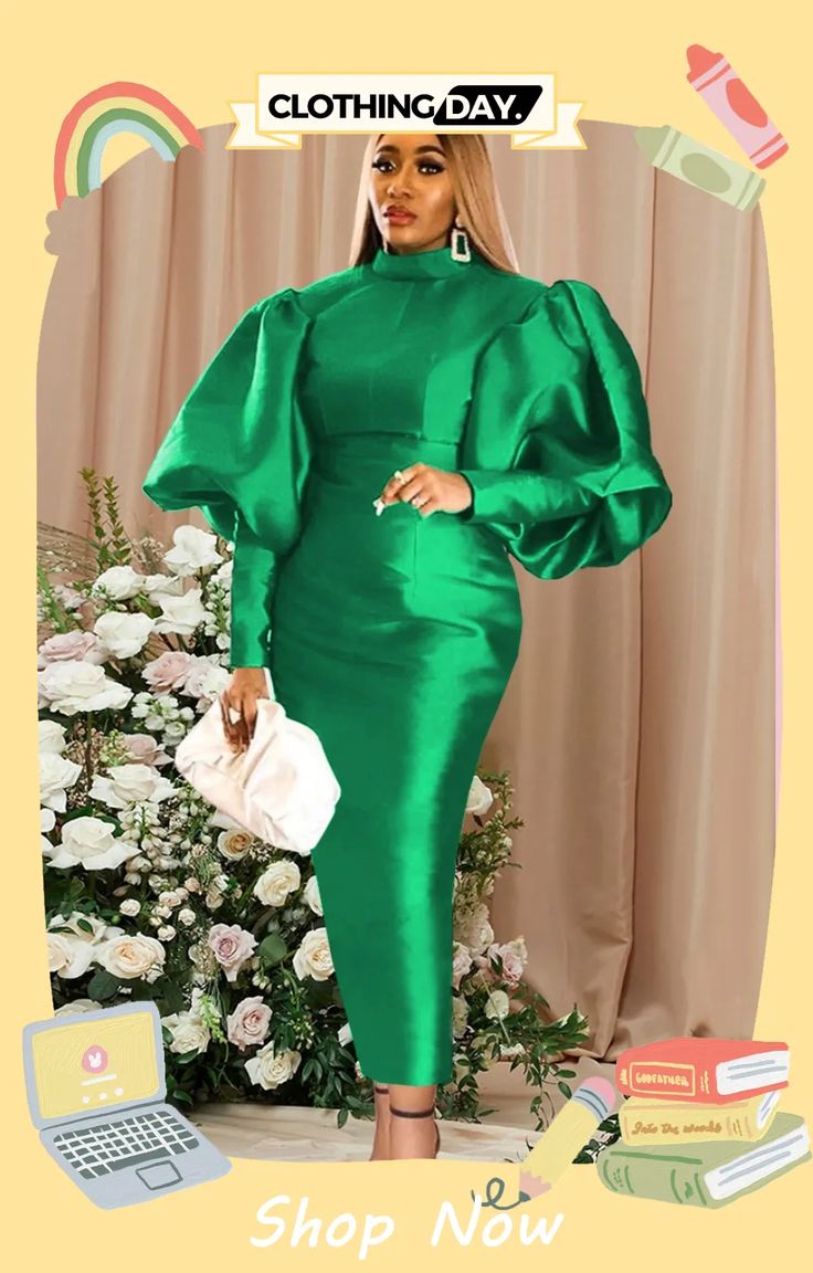 Spring Retro Women Plus Size Green Round Neck Puff Sleeve Formal Party Dress Formal Party Dress, Retro Women, Women Plus Size, Formal Party, Women's Style, Plus Size Fashion, Puff Sleeve, Party Dress, Round Neck