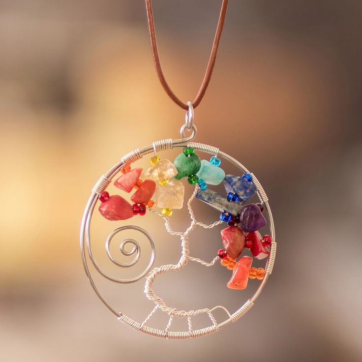 Nature-Themed Polished Multi-Gemstone Pendant Necklace - Love Your Magical Nature | NOVICA Magical Nature, Stunning Nature, Necklace Love, Rainbow Jewelry, Rainbow Bracelet, Sliding Knot, Nature Themed, Gemstone Necklace Pendant, Stainless Steel Pendant