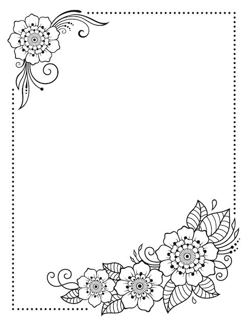 a black and white floral border with flowers