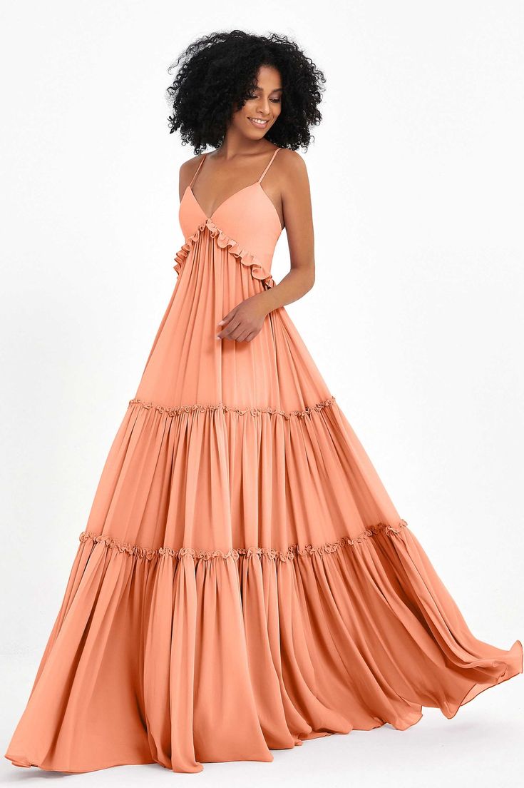 Elegant Prom Maxi Dress With Ruffled Straps, Elegant Maxi Dress With Ruffled Straps For Prom, Elegant Tiered Prom Evening Dress, Elegant Tiered Evening Dress For Prom, Tiered Ruffle Maxi Dress For Prom, Tiered Ruffle Maxi Dress For Prom Season, Spaghetti Strap Dresses With Ruffles For Prom Season, Spaghetti Strap Maxi Dress For Wedding Guest And Prom, Flowy Ruffled Dresses For Prom Season