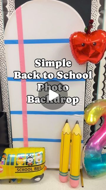 back to school photo backdrop with balloons and pencils