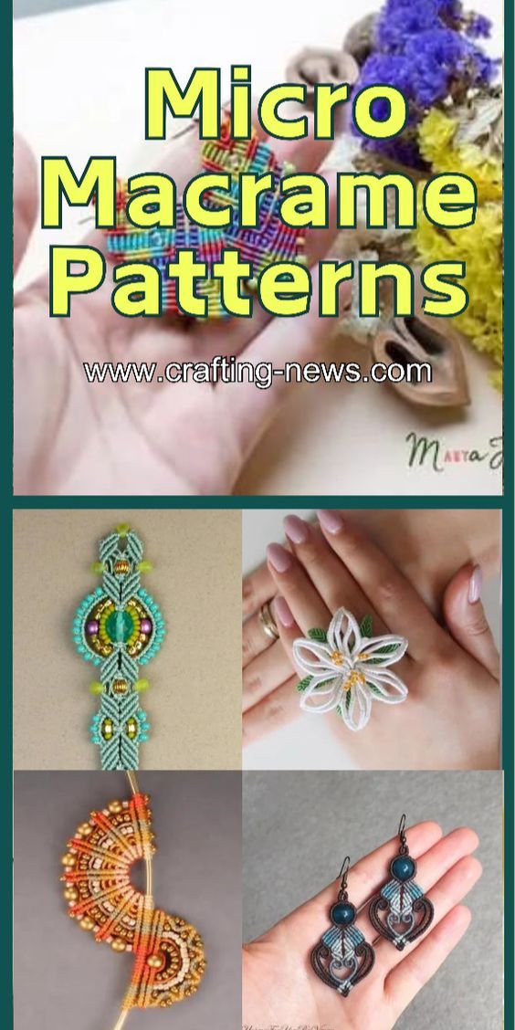 the cover of micro macrame patterns is shown in four different colors and sizes