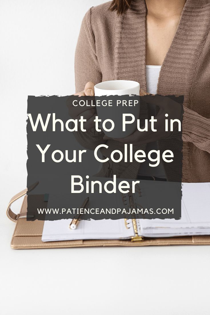 a woman holding a coffee mug with the text college prep what to put in your college binder