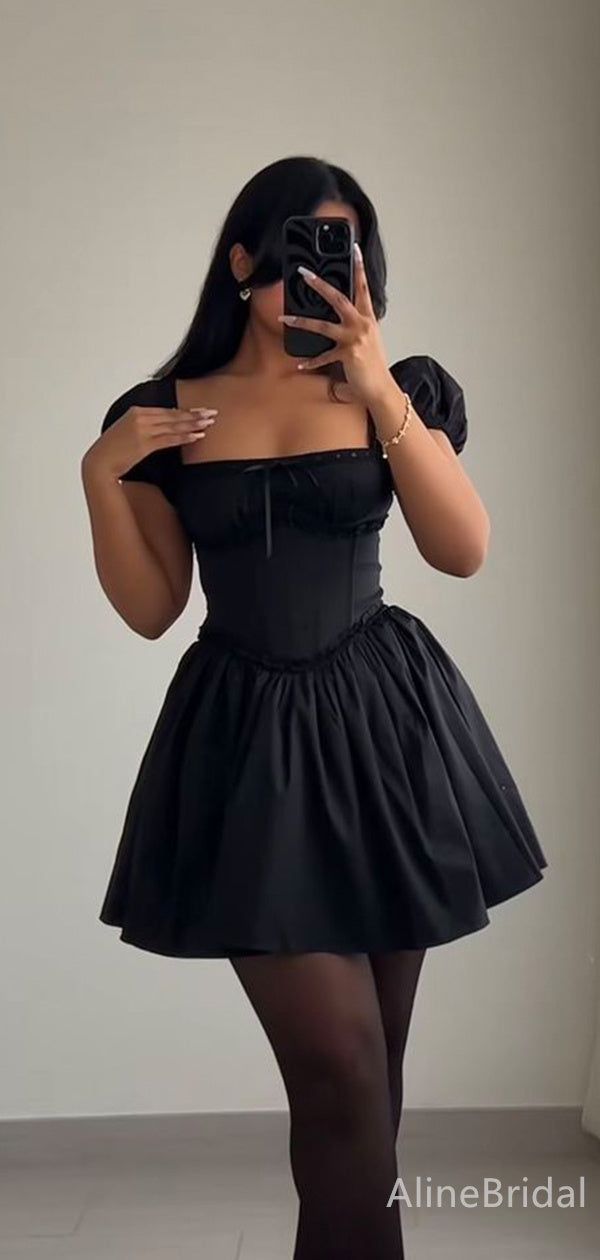 Elegant Black Square A-line Short Mini Homecoming Dress, HD3194 1. Material:satin,pognee.2. Color: it can be in custom color, please contact us and tell us dress number, then we will send you more colors to choose.3, Size: can do both standard size and custom size. If you need do custom sized dresses, please send us following measurements or leave a note when place an order.bust______ cm/inchwaist______cm/inchhip:_______cm/inchdress length:_______cm/inchshoulder to shoulder :_______cm/inch (measured from back of shoulder)shoulder to bust :_______cm/inch (measured from middle shoulder to nipple)shoulder to waist :_______cm/inch (measured from middle of shoulder to natural waist)shoulder to floor with shoes on :_______cm/inch (length from middle of shoulder over nipple to floor with shoes on Aline Short Dresses, 21 Birthday Outfit Plus Size, Elegant Birthday Dress Classy, Tea Party Ideas For Adults Outfit, Modern Photoshoot, Long Homecoming Dress, Feminine Black Women, Simple Dress Styles, Mini Homecoming Dress