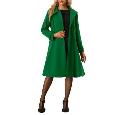 Features unique buttons, and the mid-thigh length hem drapes beautifully over a variety of different looks. This coat featuring flat collar and A-line hem design add feminine and elegant feel to your winter look. A good choice for winter and cold fall. No matter what look you slip it over, this winter overcoat adds a layer of warmth and finishes the refined, warm and effortless day-to-night look. Measurement (in inches) International Size----------Chest Girth----------Waist Girth----------Should Fitted A-line Fall Outerwear, Fall Knee-length Single-breasted Outerwear, Solid A-line Outerwear For Fall, Fitted Solid Color Pea Coat, Spring Knee-length Outerwear With Double Button Closure, Solid Knee-length Winter Outerwear, Knee-length Single Breasted Winter Outerwear, Fitted Long Pea Coat With Buttons, Winter Knee-length Outerwear With Button Closure