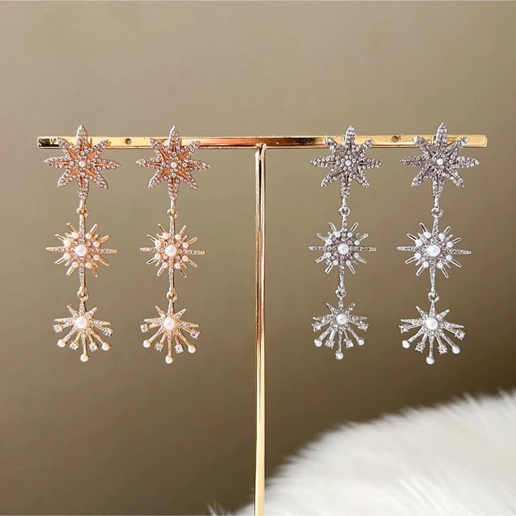 Starlight a Trois Earrings – The Songbird Collection Constellation Piercings, Dressing Up, Moon Earrings, Your Outfit, Metal Earrings, Flower Earrings, Twinkle Twinkle, Vintage Metal, Layered Necklaces