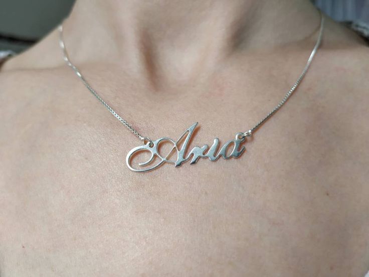 Silver Name Chain - Handwriting Necklace - Cursive Name Charm - English Letters Necklace - Aria . . . . . . . . . . . . . . . . . . . . . . . . . . . . . . . . . . . . . . . . . . . . . . . . . . . . . . . . . . . . . . . . . . . . . . . . . . . . . . . Looking for a thoughtful gift for your loved one? You will love this high quality Silver Name Chain. This is a perfect gift for your girlfriend or wife. Personalize it with her name in a beautiful font. This lovely sterling silver name chain is m Letters Necklace, Name Chain, Handwriting Necklace, Alphabet Necklace, English Letters, Nameplate Necklace, English Letter, Beautiful Fonts, Gifts For Your Girlfriend