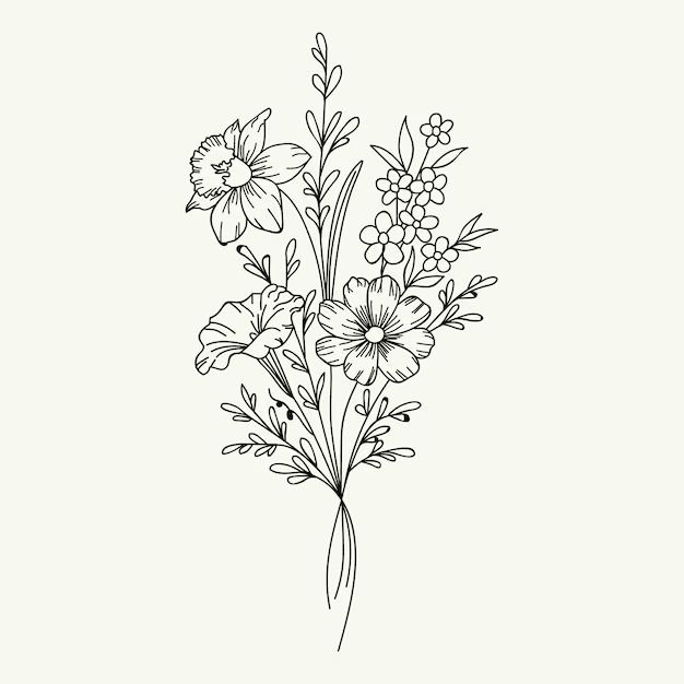 a black and white drawing of flowers