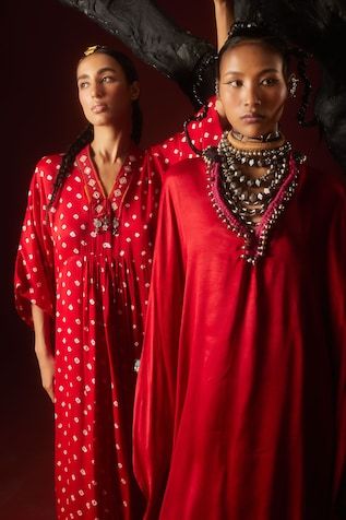 Red kaftan with bead, thread woven embellishment on neckline and sleeve hem. Paired with pant. - Aza Fashions Red Kaftan With Dupatta For Festivals, Festive Red Kaftan With Dupatta, Red Designer Kaftan For Navratri, Designer Red Kaftan For Navratri, Red Embellished Straight Kurta, Red Embellished Kurta, Red Kaftan With Zari Work For Festivals, Designer Red Embellished Kurta, Red Bollywood Kaftan For Festive Occasions