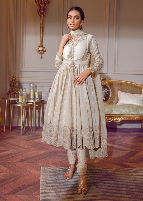 Buy Embellished White Satin Silk Frock Pakistani Party Dress in premium quality fabric detailing paired with an organza dupatta. Customizable. Fast Shipping Frock Pakistani, Pakistani Party Dresses, Pakistani Party Wear, Beige Silk, Party Dresses Online, Beautiful Suit, Pakistani Dress, Stylish Dresses For Girls, Organza Dupatta