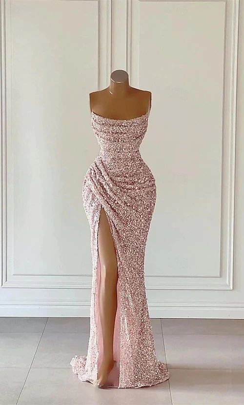 Tubinho Vestidos de baile Elegante Vestido Formal Baile de Formatura Longo Sem Manga Sem Alças Paetês com Purpurina Lantejoulas 2024 de 2024 por €147.99 Trumpet Prom Dress, Party Dress Patterns, Pink Evening Gowns, Prom Dresses Elegant, Formal Occasion Dress, Dream Prom, Mermaid Evening Gown, Strapless Prom Dresses, Long Prom Gowns