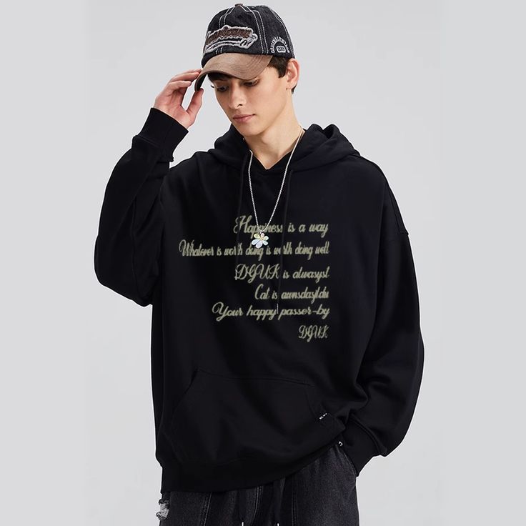 This Vintage Graphic Letter Print Hoodie is a stylish addition to any wardrobe. The hoodie is crafted from durable fabric and features a vintage graphic letter print that will never go out of style. It's the perfect combination of comfort and trendy style. Features: -80% Cotton, 20% Spandex -Drawstring hood -Bold graphic front and back -Kangaroo pocket -Ribbed cuffs and hem -Unisex street style Hooded Text Print Sweatshirt For Fall, Casual Leisure Hoodie With Letter Print, Relaxed Fit Hoodie With Letter Print For Leisure, Relaxed Fit Letter Print Hoodie For Leisure, Fall Streetwear Hoodie With Letter Print, Graphic Print Hoodie Sweatshirt For Leisure, Fall Slogan Hoodie For Streetwear, Hooded Letter Print Spring Sweatshirt, Spring Hoodie With Letter Print For Leisure