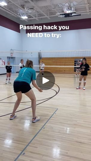 a group of people playing volleyball in a gym with the words passing hack you need to try