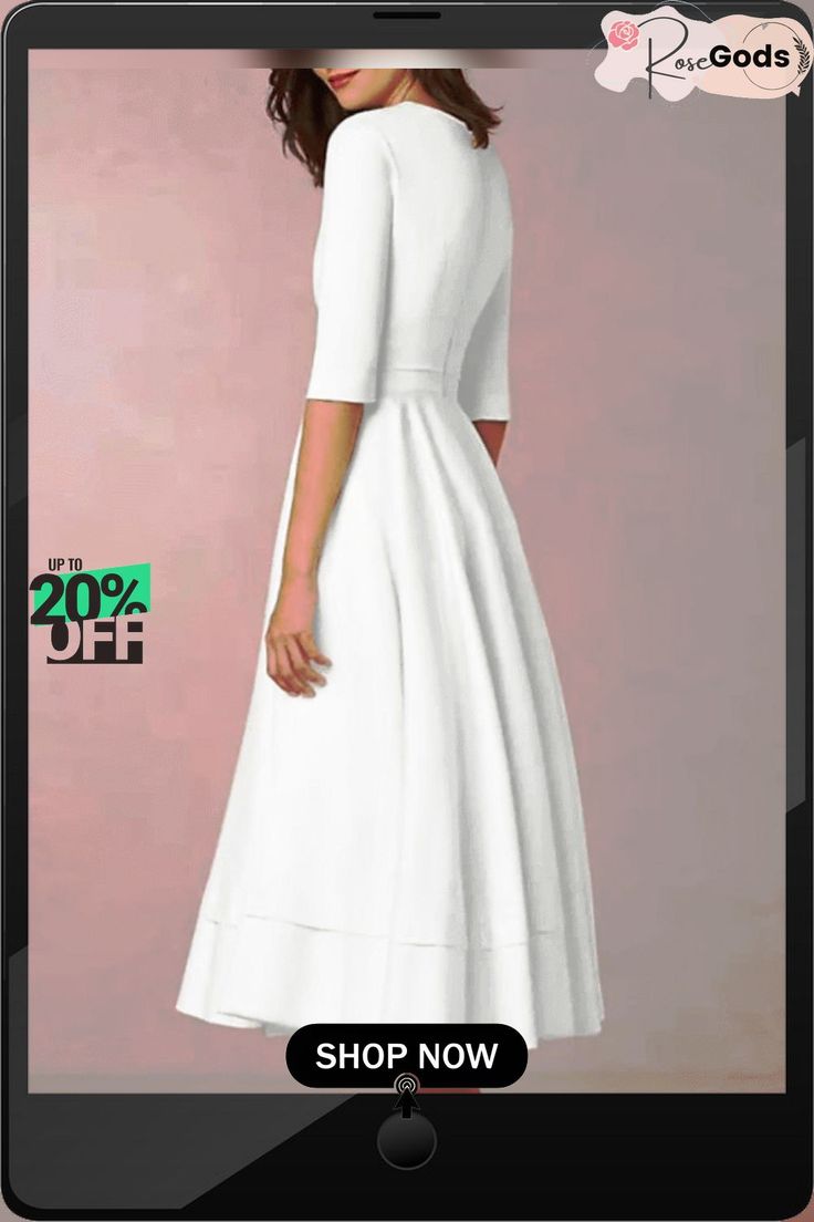 Women's Swing Dress Midi Dress Half Sleeve Solid Color Spring & Summer Hot White Dresses Hot White Dresses, Dress Half Sleeve, Summer Hot, Half Sleeve Dresses, White Dresses, Dress Midi, Half Sleeve, Swing Dress, Half Sleeves