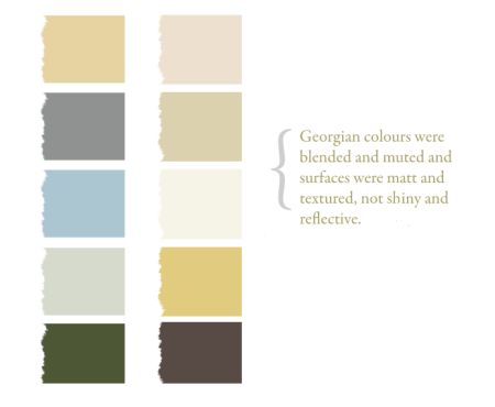 the color palette is shown in shades of green, yellow and brown with text on it