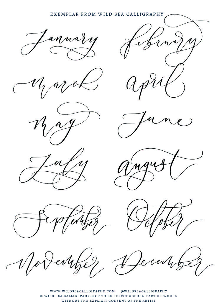 the different types of calligraphy in cursive writing, including one for each letter