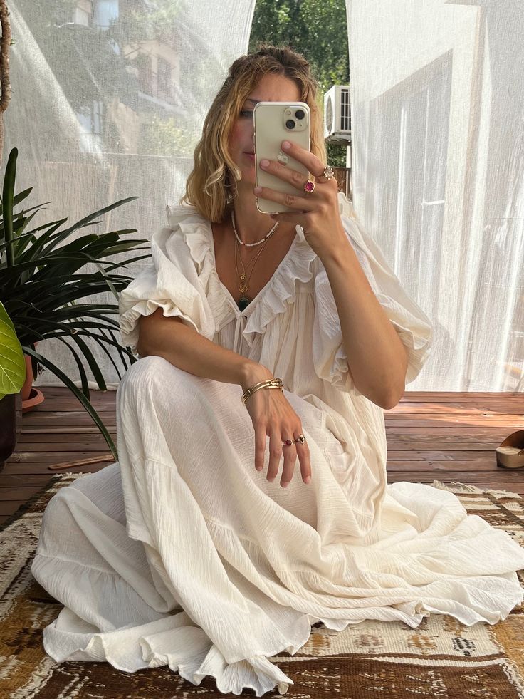 LUNA DRESS Short Sleeves, Bohemian Wedding Dress,alternative Wedding Dress,boho Wedding Dress,gauzy Dress,prairie Dress,cotton Wedding Dress - Etsy United Arab Emirates Bohemian Summer Maxi Dress With Ruffles, Bohemian V-neck Maxi Dress For Beach Wedding, Summer Wedding Dress With Flowy Fit, Summer Wedding Dress Flowy Fit, Bohemian Boho Dress With Short Sleeves For Garden Party, Bohemian Style Boho Dress For Garden Party, Flowy Boho Maxi Dress With Ruffles, Hippie Summer Dresses With Ruffles, Flowy Bohemian Boho Dress With Ruffles