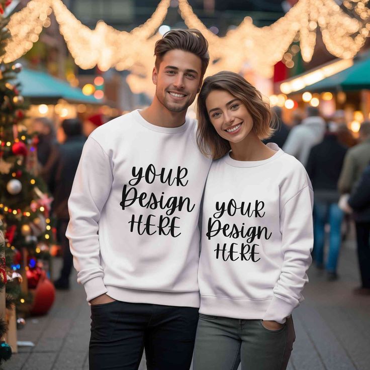 Elevate your sweatshirt designs with this premium White Christmas Gildan 18000 Sweatshirt Mockup! 🚀 Ideal for Etsy sellers and designers, this crewneck couple model mockup will make your designs stand out effortlessly.  WHAT IS INCLUDED: 📸 1 high-resolution JPG image, for showcasing you designs beautifully.  Once your payment is confirmed, you'll receive the download link via Etsy email and also find it in your Etsy profile's purchase section.  HOW TO USE: Simply overlay your design onto the m Customizable Winter Gift Sweatshirt, Customizable Long Sleeve Winter Sweatshirt, Customizable Long Sleeve Sweatshirt For Winter, Customizable Crew Neck T-shirt For Winter, Winter Long Sleeve Sweatshirt With Custom Print, Christmas Mockup, Couples Modeling, Blank Sweatshirts, Sweatshirt Mockup