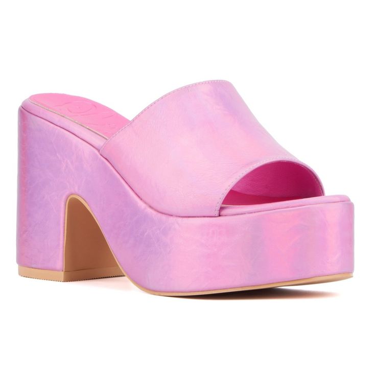 A round-toe shape ensures comfort for the Crush sandal, a bold platform slide. Endlessly versatile, it complements every look from work to weekends. Hot Pink Thick Heels, Affordable Pink Casual Jelly Sandals, Pink Disco Shoes, Clear Platform Shoes, Disco Shoes, Bright Colored Heels, Girl Money, Strappy Platform Heels, The Crush