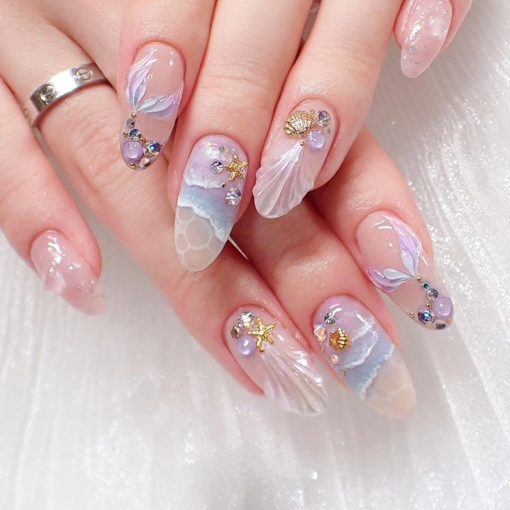 28 Mermaid Nails Designs: Dive into Sea-Inspired Manicure Trends! Nail Art Designs Mermaid, Nail Design Mermaid, Nail Inspo Mermaid, Mermaid Design Nails, Nail Mermaid Design, Little Mermaid Nails Designs, Simple Mermaid Nails, Mermaid Nails Gel, Mermaid Theme Nails