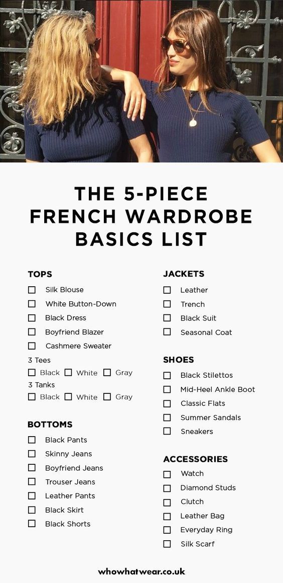 How to Create a 5-Piece French Wardrobe and Change Your Life This French-inspired capsule wardrobe will help you get dressed with ease and cultivate your own look. Keep reading for our tips on French girl style. Wardrobe Basics List, 5 Piece French Wardrobe, French Wardrobe Basics, French Capsule Wardrobe, Black Suit Dress, French Wardrobe, Bohemian Mode, Chique Outfits, French Girl Style