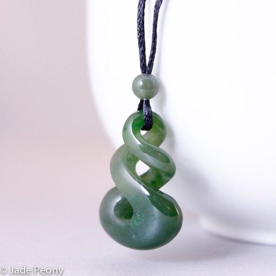 Jade Double Twist - Carved Nephrite Jade Necklace - Double Eternity Green Carved Necklaces For Healing, Green Carved Healing Necklace, Healing Green Carved Necklaces, Healing Green Carved Necklace, Double Twist, Nephrite Jade, Jade Necklace, 925 Sterling Silver Chain, Jade Beads